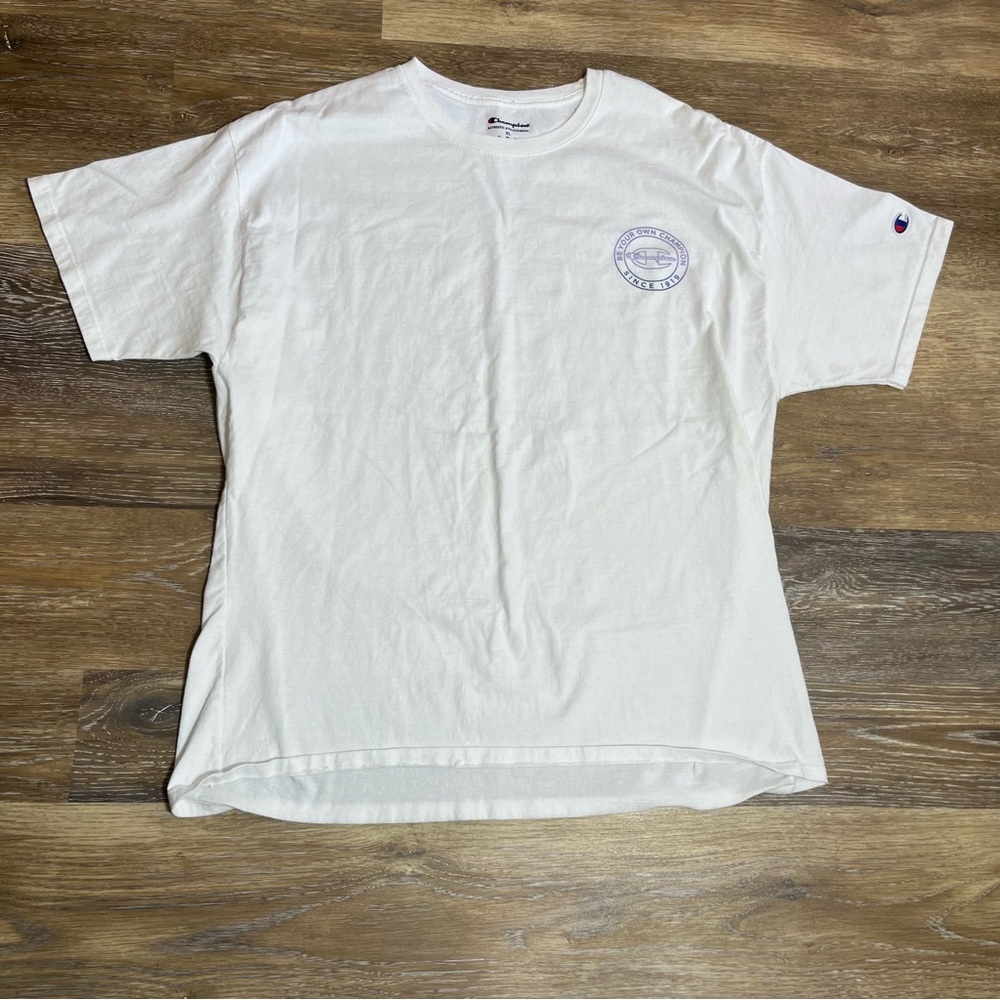 Champion Mens Tee Shirt Shirt Sleeve White/Blue Sz XL